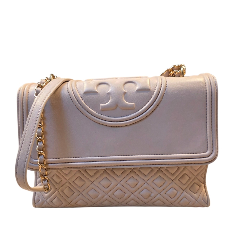 Tory Burch Fleming Convertible Crossbody Shoulder Bag Black Quilted Leather Gold